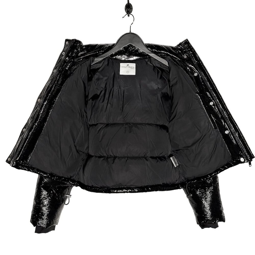 Courrèges Black Vinyl Logo Accent Puffer Jacket - Picture 4 of 13